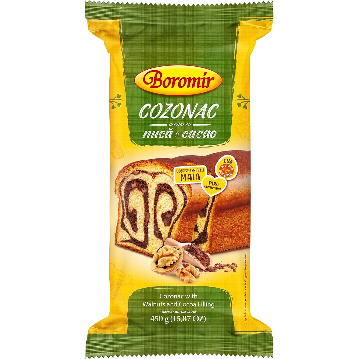 Boromir Cozonac Walnuts and Cacao Filling Swirl Cake Sweet Bread 450 g 15.87 Oz